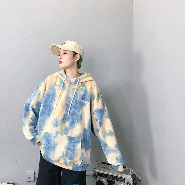 VLTGE tie-dye loose hoodie Korean boyfriend streetwear front view