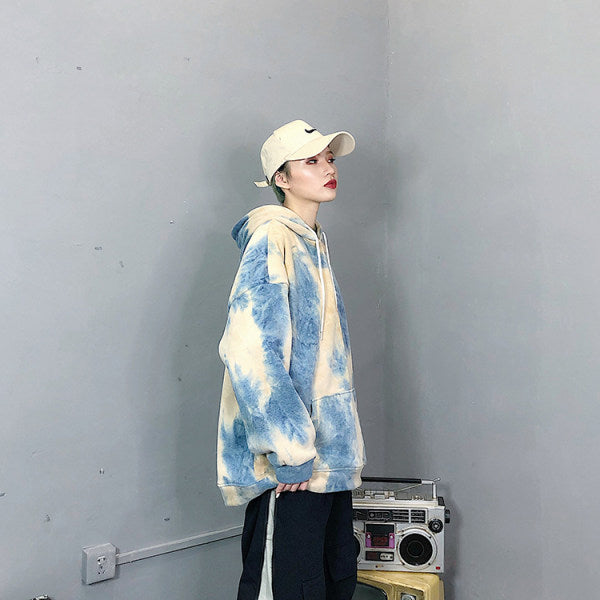 VLTGE tie-dye loose hoodie Korean boyfriend streetwear side view