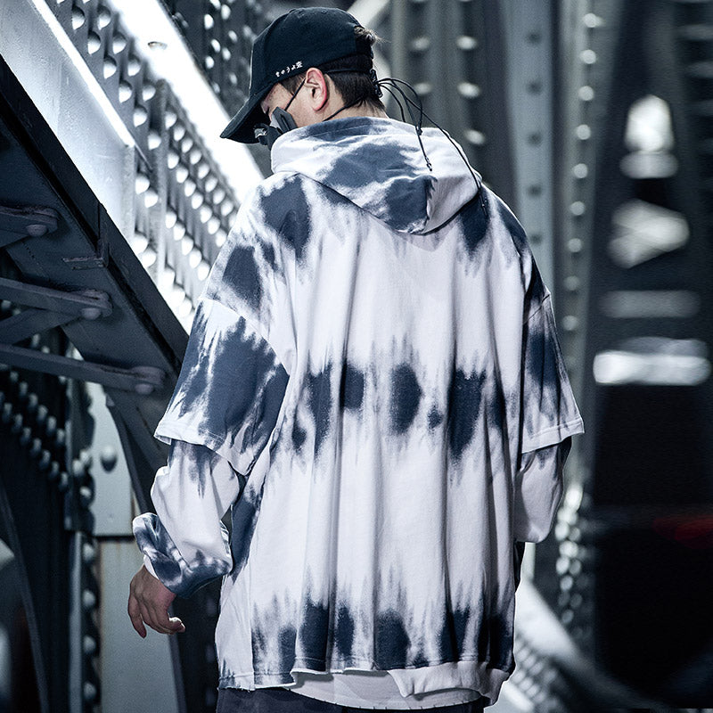 VLTGE tie-dye asymmetric oversized hoodie hip hop streetwear back view