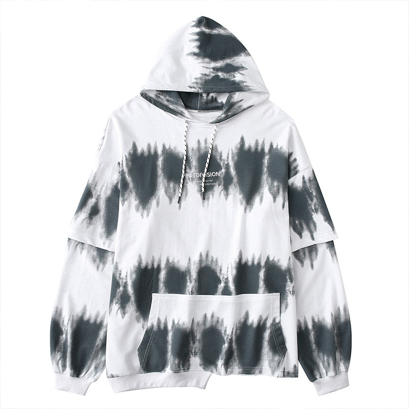 VLTGE tie-dye asymmetric oversized hoodie hip hop streetwear front view