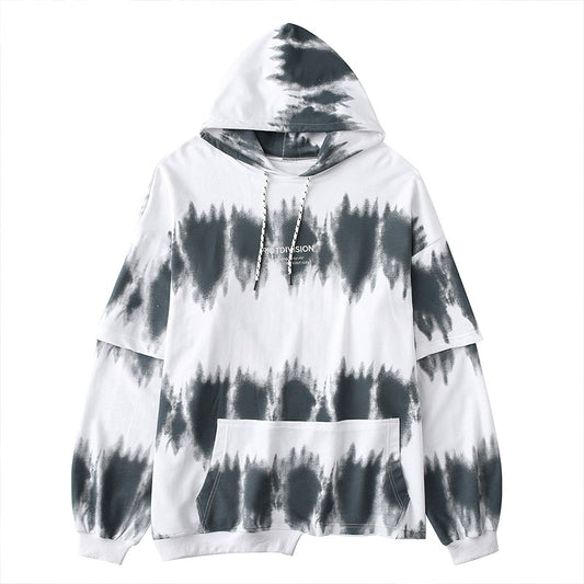 VLTGE tie-dye asymmetric oversized hoodie hip hop streetwear front view