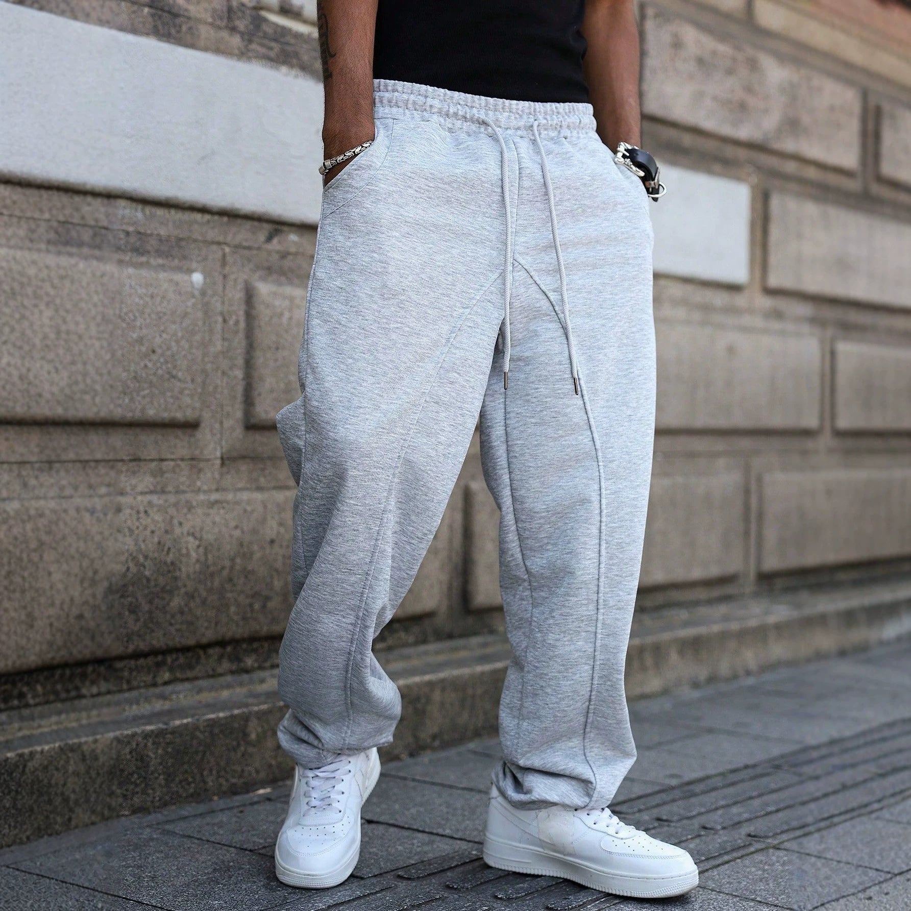 VLTGE men's straight leg jogger sweatpants black streetwear front view