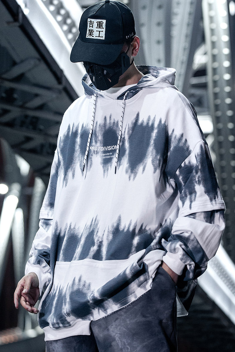 VLTGE tie-dye asymmetric oversized hoodie hip hop streetwear front view