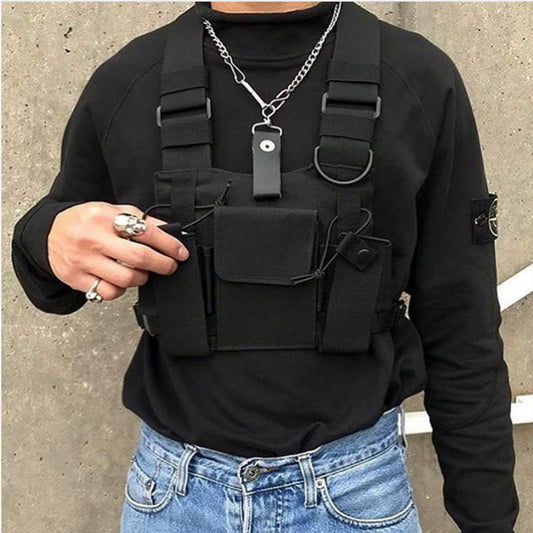 VLTGE canvas chest rig bag black unisex streetwear front view