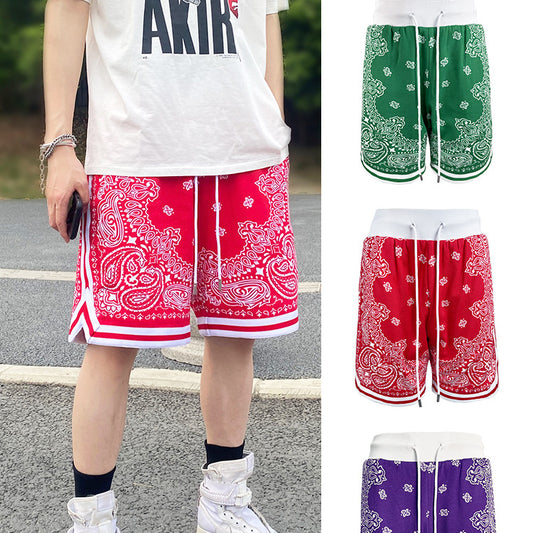 VLTGE cashew flower basketball shorts men loose casual streetwear front view