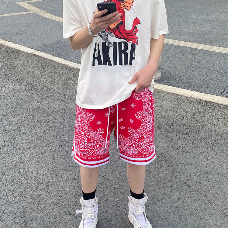 VLTGE cashew flower basketball shorts men loose casual streetwear front view