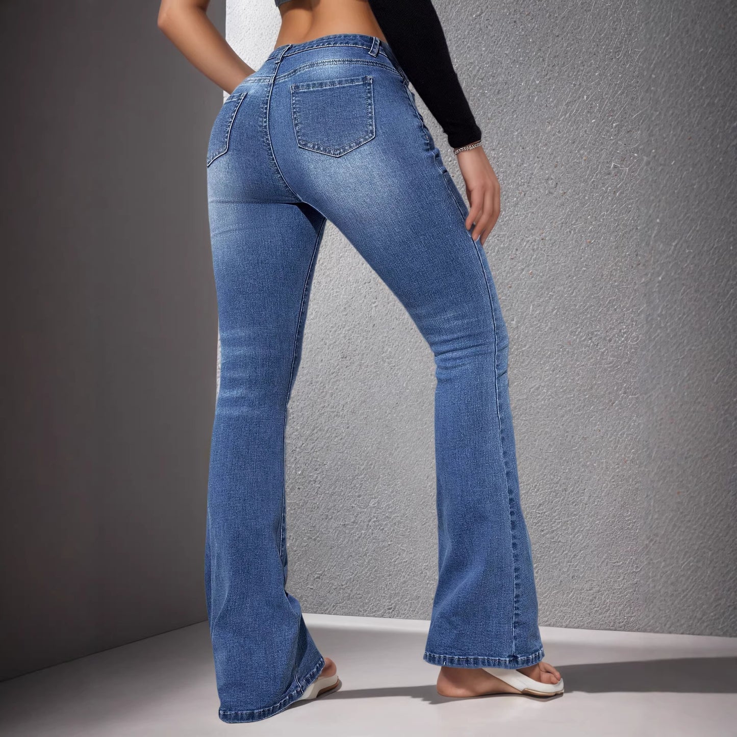 VLTGE ice wash high rise flare jeans women Y2K style back view