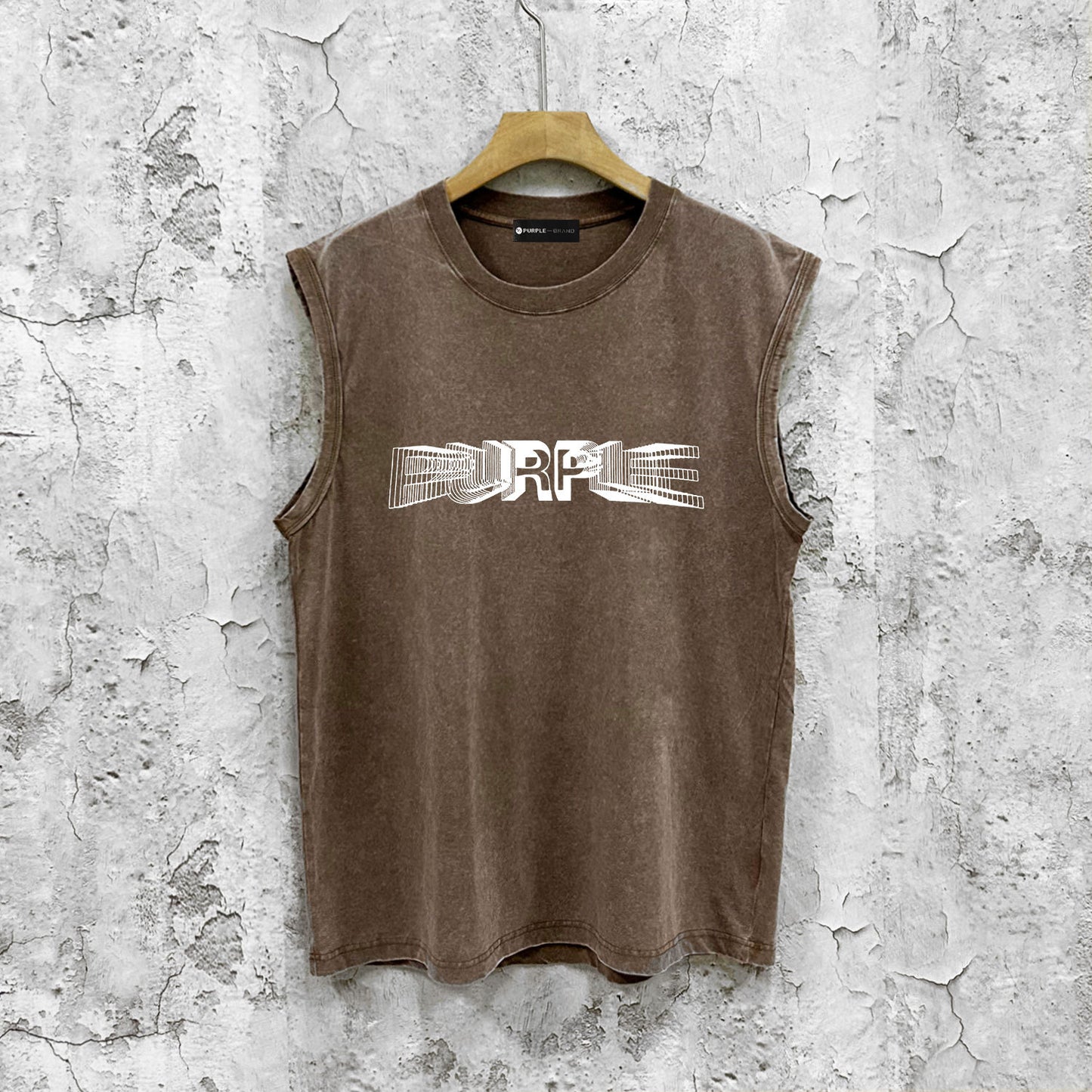 VLTGE men's distressed sleeveless vest graphic print streetwear front view