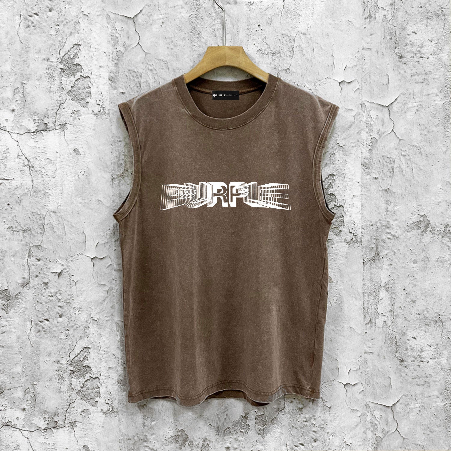 VLTGE men's distressed sleeveless vest graphic print streetwear front view