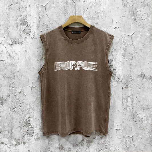 VLTGE men's distressed sleeveless vest graphic print streetwear front view
