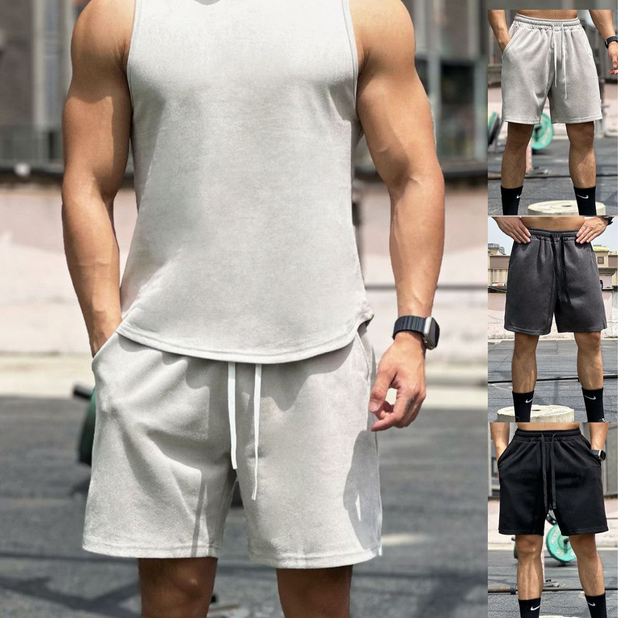 VLTGE men's muscle fit suede basketball pants streetwear front view