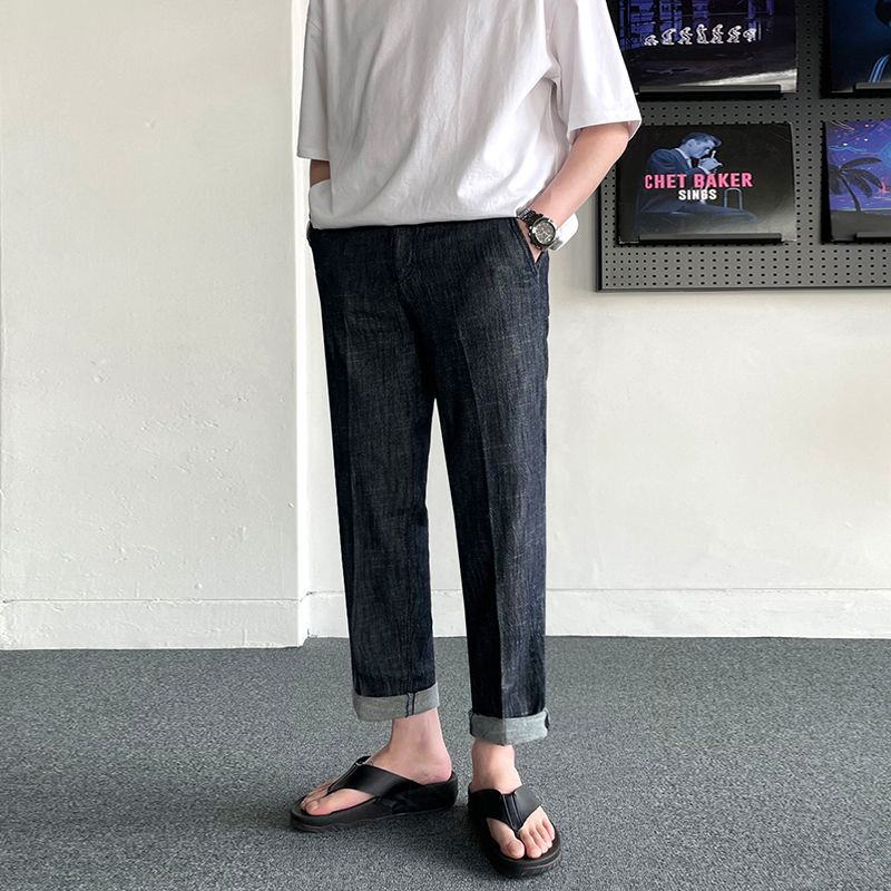 VLTGE men's straight fit casual jeans streetwear front view