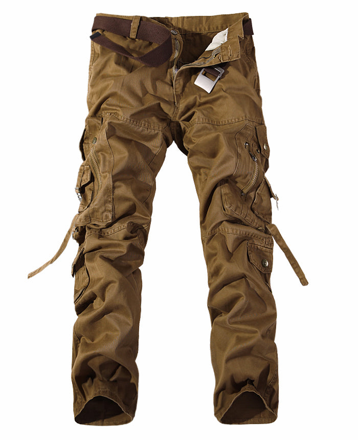 VLTGE men's washed cargo brown pants front view
