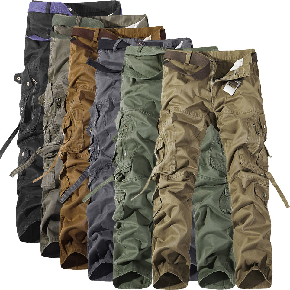 VLTGE men's washed cargo pants multi-pocket streetwear front view