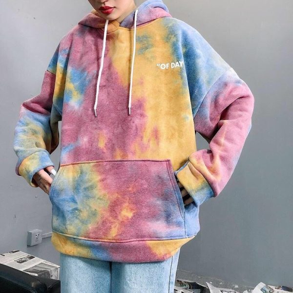 VLTGE tie-dye loose hoodie Korean boyfriend streetwear front view