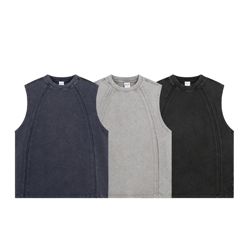 VLTGE washed distressed vest retro hip hop black streetwear front view