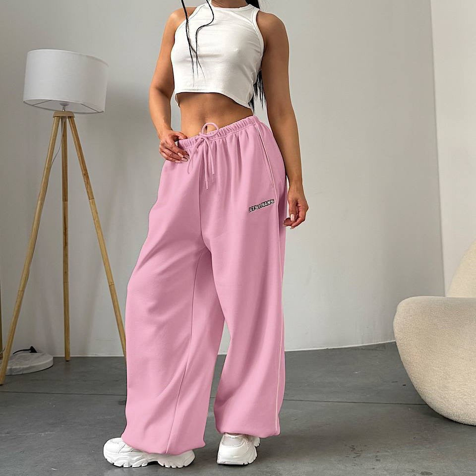 VLTGE women's drape straight leg sweatpants printed loose fit front view p 
